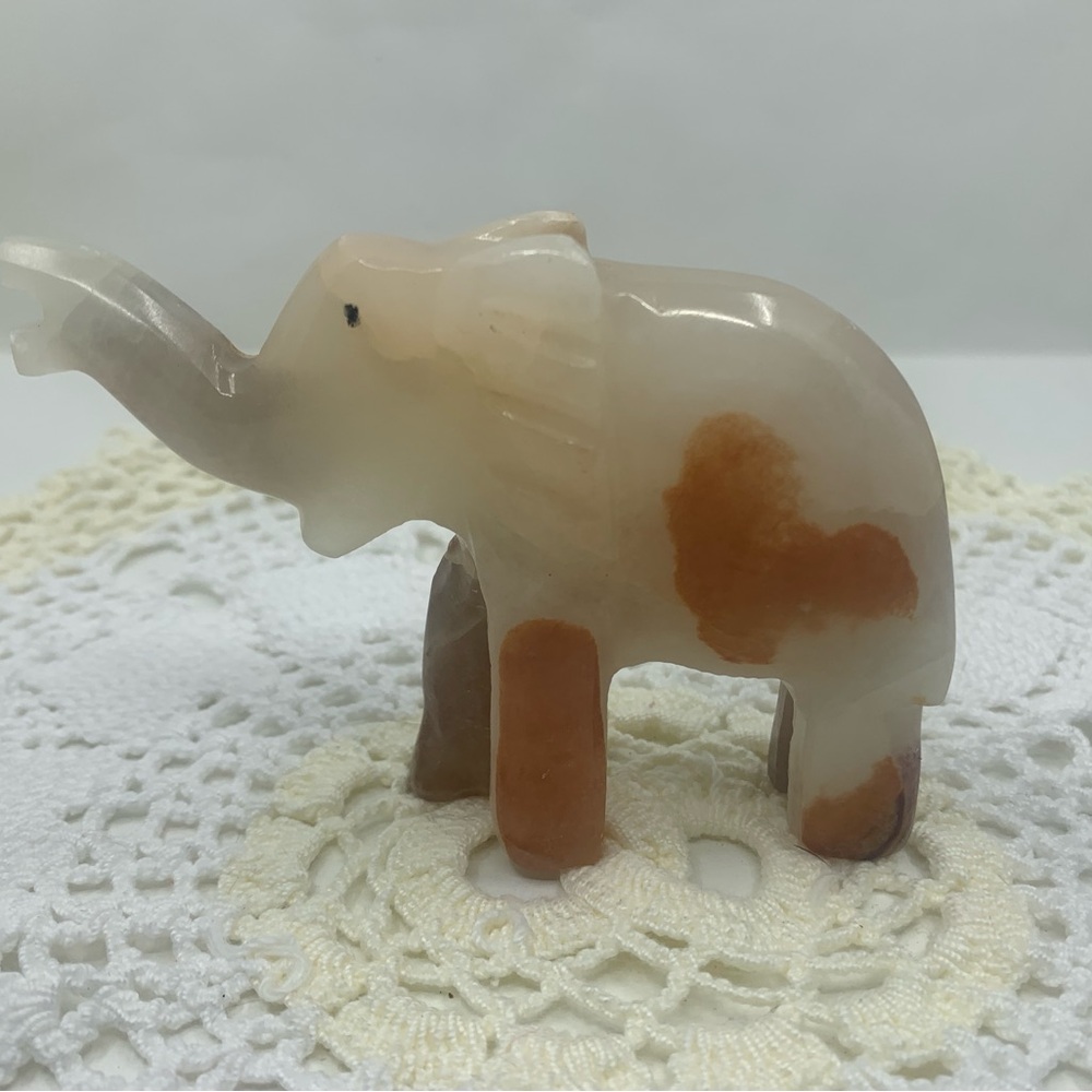 Vintage Hand Carved Elephant - Onyx Quartz Rock Stone